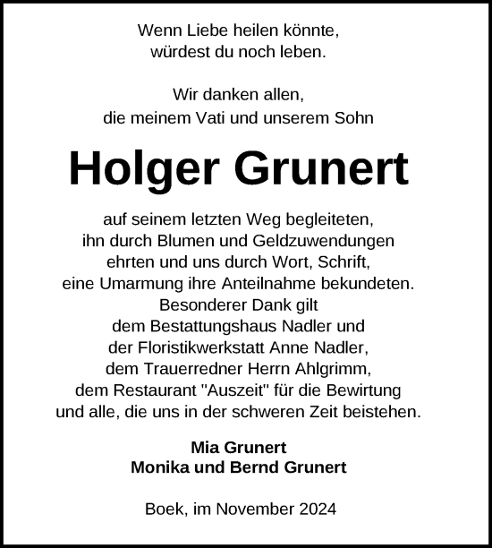 Traueranzeige von Holger Grunert von Nordkurier Müritz-Zeitung