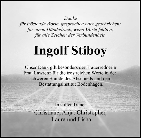 Traueranzeige von Ingolf Stiboy von Norddeutsche Neueste Nachrichten