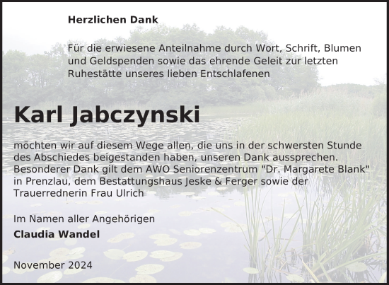 Traueranzeige von Karl Jabczynski von Uckermark Kurier Templiner Zeitung