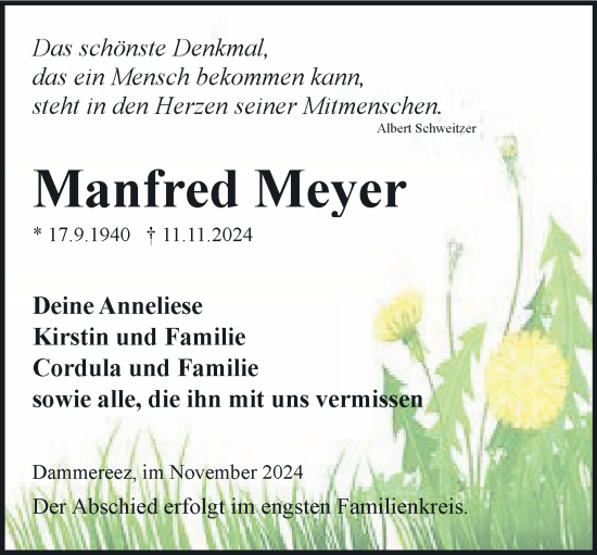 Traueranzeige von Manfred Meyer von Hagenower Kreisblatt