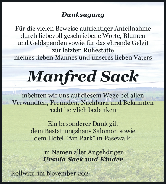 Traueranzeige von Manfred Sack von Uckermark Kurier Prenzlauer Zeitung