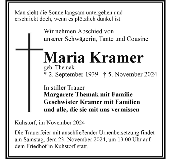 Traueranzeige von Maria Kramer von Hagenower Kreisblatt