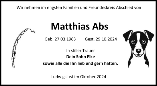 Traueranzeige von Matthias Abs von Zeitung für die Landeshauptstadt