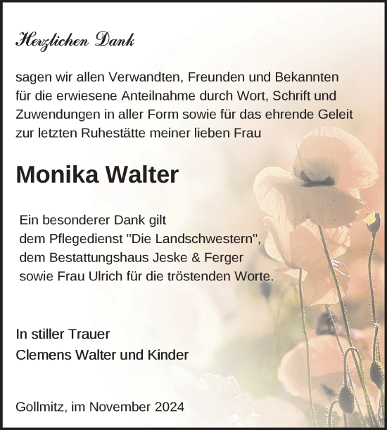 Traueranzeige von Monika Walter von Uckermark Kurier Prenzlauer Zeitung