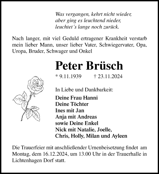 Traueranzeige von Peter Brüsch von Norddeutsche Neueste Nachrichten