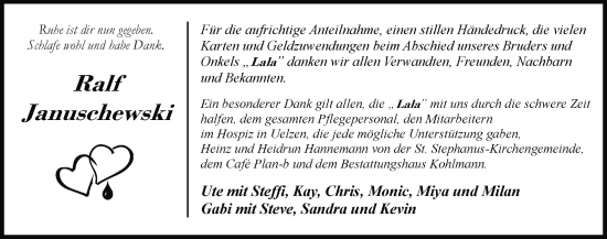 Traueranzeige von Ralf Januschewski von Hagenower Kreisblatt