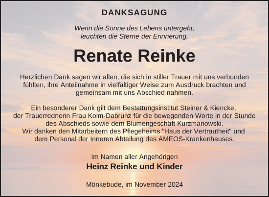 Traueranzeige von Renate Reinke von Nordkurier Haff-Zeitung