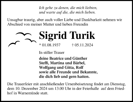 Traueranzeige von Sigrid Turik von Norddeutsche Neueste Nachrichten