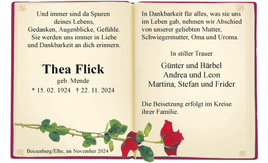 Traueranzeige von Thea Flick von Hagenower Kreisblatt