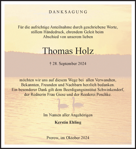 Traueranzeige von Thomas Holz von Norddeutsche Neueste Nachrichten