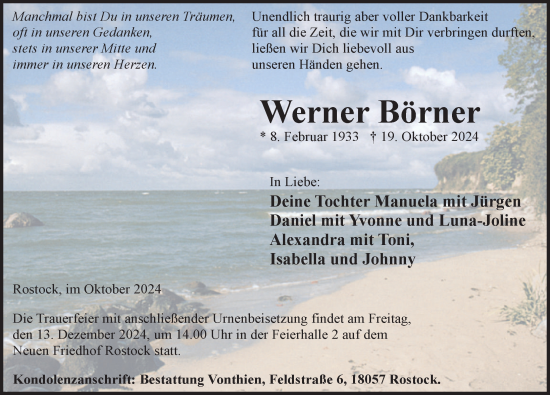 Traueranzeige von Werner Börner von Norddeutsche Neueste Nachrichten