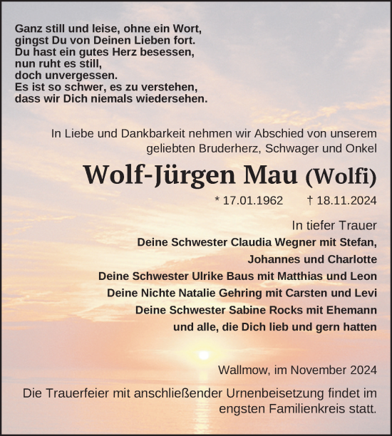 Traueranzeige von Wolf-Jürgen Mau von Uckermark Kurier Prenzlauer Zeitung