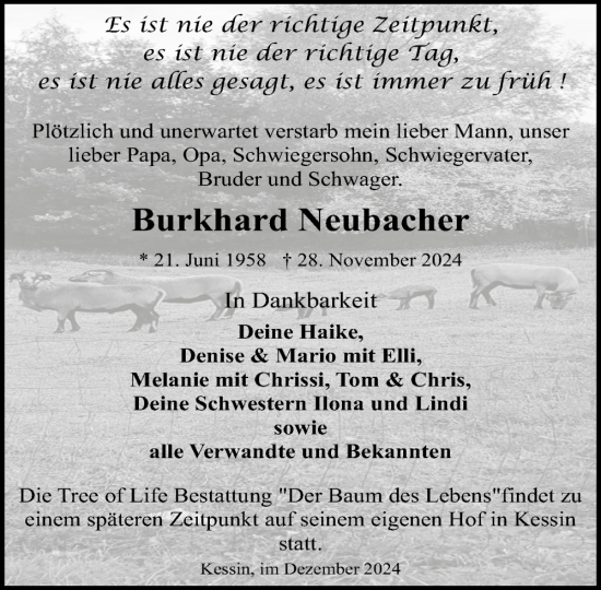 Traueranzeige von Burkhard Neubacher von Norddeutsche Neueste Nachrichten