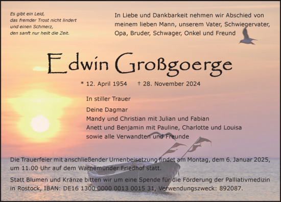 Traueranzeige von Edwin Großgoerge von Norddeutsche Neueste Nachrichten