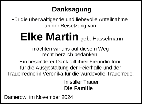 Traueranzeige von Elke Martin von Nordkurier Pasewalker Zeitung