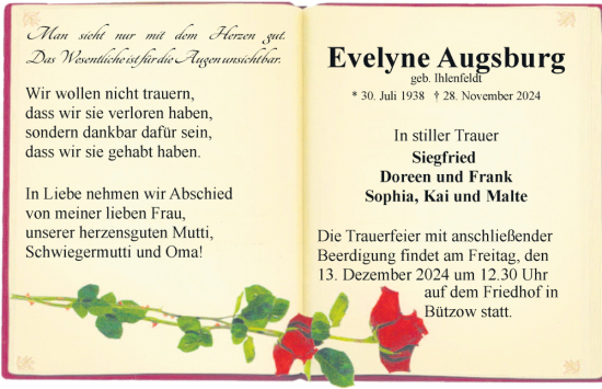 Traueranzeige von Evelyne Augsburg von Güstrow und Bützow