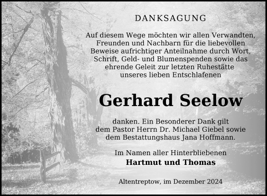 Traueranzeige von Gerhard Seelow von Nordkurier Neubrandenburger Zeitung