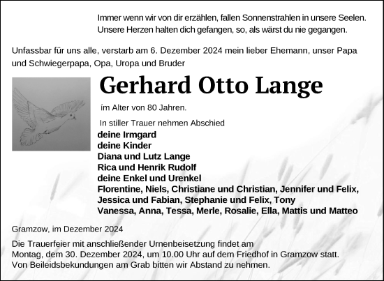 Traueranzeige von Gerhard Otto Lange von Uckermark Kurier Prenzlauer Zeitung