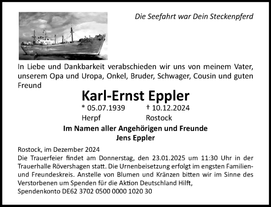 Traueranzeige von Karl-Ernst Eppler von Norddeutsche Neueste Nachrichten