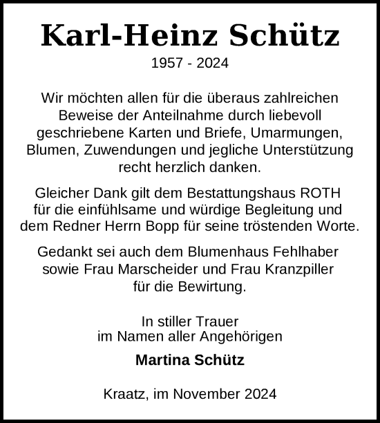 Traueranzeige von Karl-Heinz Schütz von Uckermark Kurier Prenzlauer Zeitung