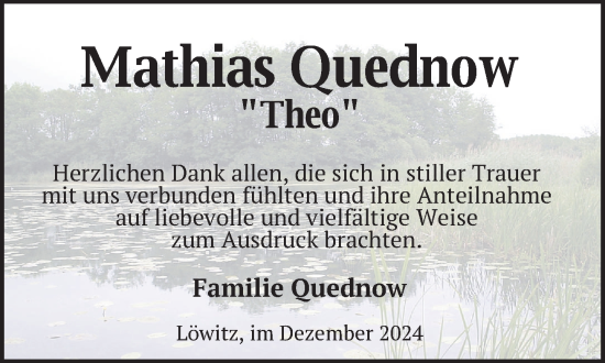 Traueranzeige von Mathias Quednow von Gadebusch - Rehnaer Zeitung