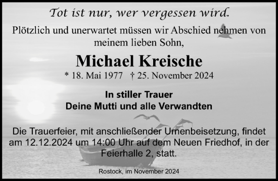 Traueranzeige von Michael Kreische von Norddeutsche Neueste Nachrichten