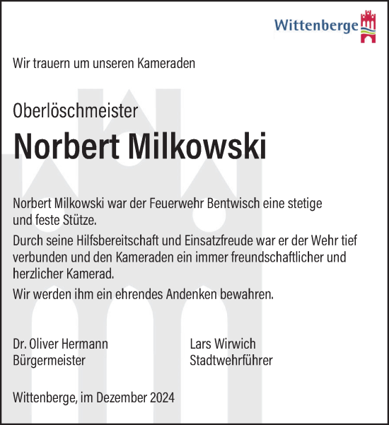 Traueranzeige von Norbert Milkowski 