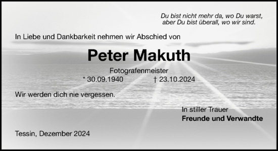 Traueranzeige von Peter Makuth von Norddeutsche Neueste Nachrichten