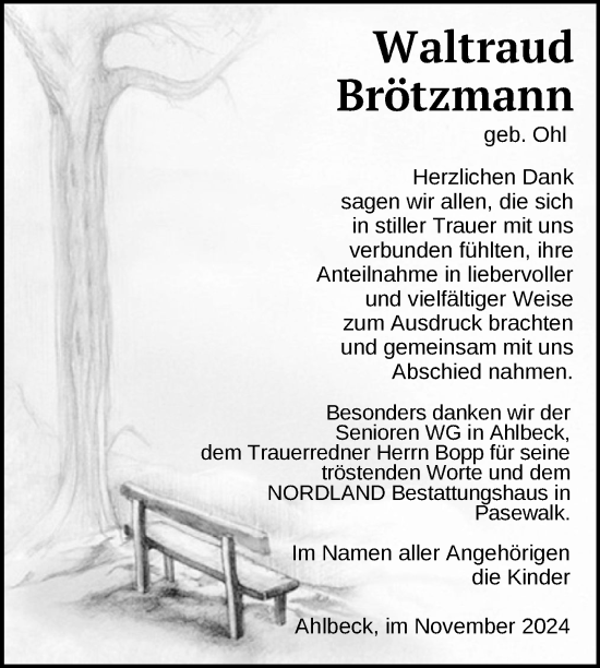 Traueranzeige von Waltraud Brötzmann von Nordkurier Haff-Zeitung