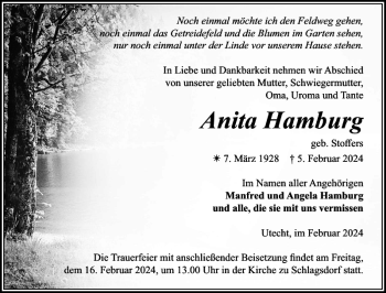 Traueranzeige von Anita Hamburg von Gadebusch-Rehnaer Zeitung