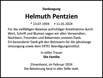 Traueranzeige von Helmuth Pentzien von Norddeutsche Neueste Nachrichten