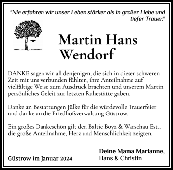 Traueranzeige von Martin Hans Wendorf von Güstrower Zeitung