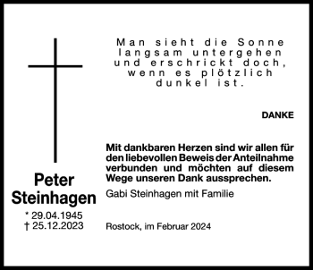 Traueranzeige von Peter Steinhagen von Norddeutsche Neueste Nachrichten