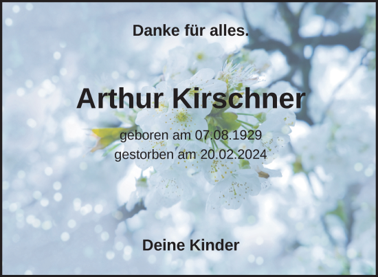 Traueranzeige von Arthur Kirschner von Nordkurier Neubrandenburger Zeitung