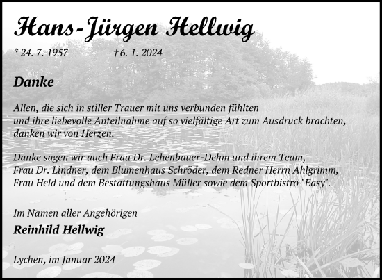 Traueranzeige von Hans-Jürgen Hellwig von Templiner Zeitung