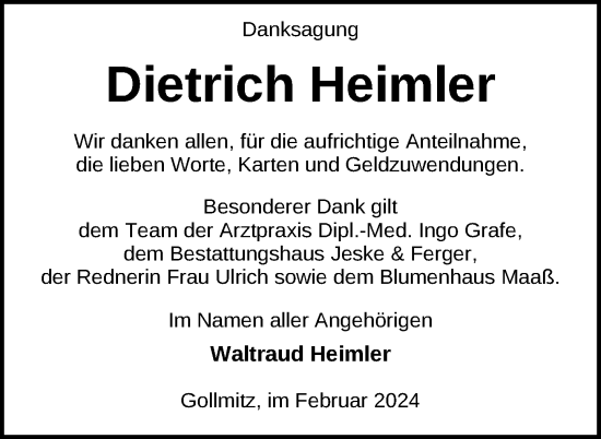 Traueranzeige von Dietrich Heimler von Uckermark Kurier Prenzlauer Zeitung