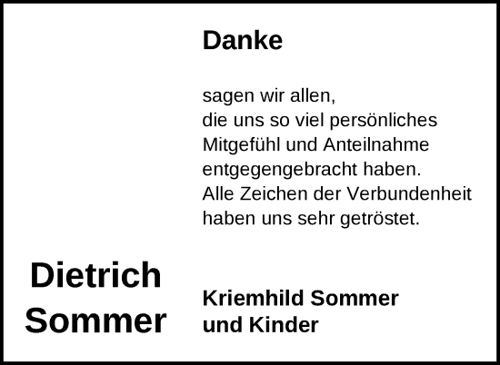 Traueranzeige von Dietrich Sommer von Nordkurier Neubrandenburger Zeitung