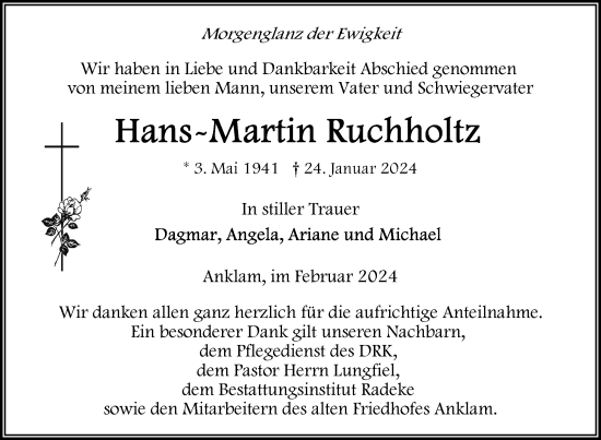 Traueranzeige von Hans-Martin Ruchholtz von Nordkurier Vorpommern Kurier