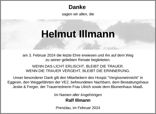 Traueranzeige von Helmut Illmann von Uckermark Kurier Prenzlauer Zeitung
