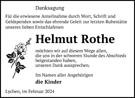 Traueranzeige von Helmut Rothe von Uckermark Kurier Templiner Zeitung