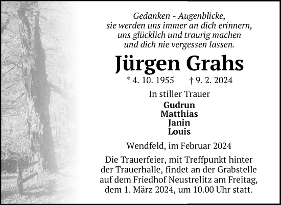 Traueranzeige von Jürgen Grahs von Nordkurier Strelitzer Zeitung