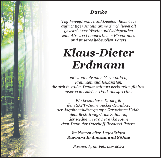 Traueranzeige von Klaus-Dieter Erdmann von Nordkurier Pasewalker Zeitung