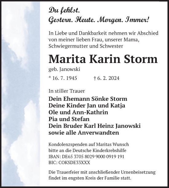 Traueranzeige von Marita Karin Storm von Uckermark Kurier Prenzlauer Zeitung