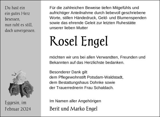 Traueranzeige von Rosel Engel von Nordkurier Pasewalker Zeitung