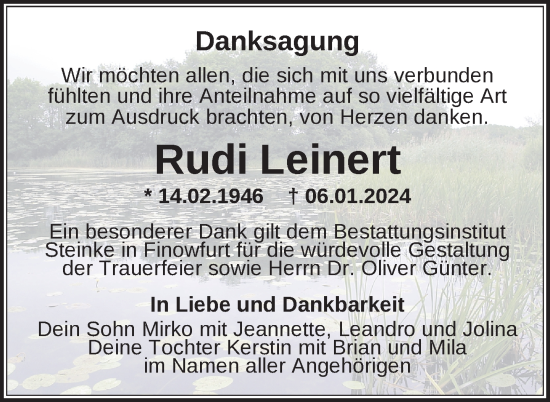 Traueranzeige von Rudi Leinert von Uckermark Kurier Prenzlauer Zeitung