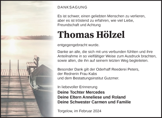 Traueranzeige von Thomas Hölzel von Nordkurier Pasewalker Zeitung