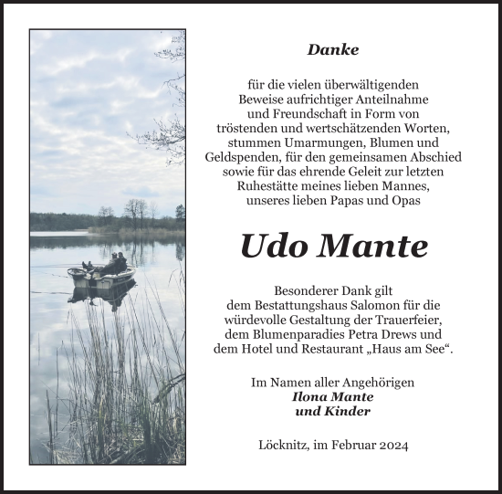 Traueranzeige von Udo Mante von Nordkurier Pasewalker Zeitung