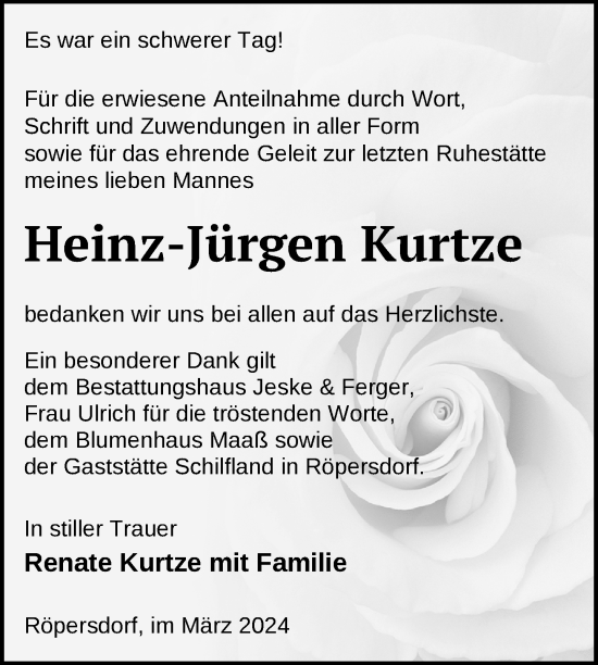 Traueranzeige von Heinz-Jürgen Kurtze von Uckermark Kurier Prenzlauer Zeitung