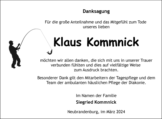 Traueranzeige von Klaus Kommnick von Nordkurier Neubrandenburger Zeitung