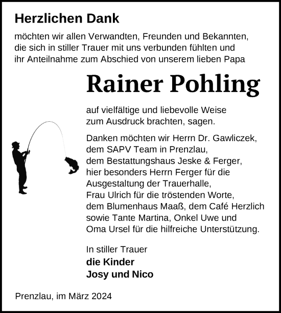 Traueranzeige von Rainer Pohling von Uckermark Kurier Prenzlauer Zeitung